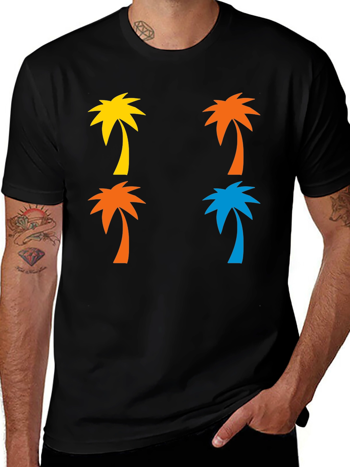 Trendy Palm Tree Graphic Black T-Shirt