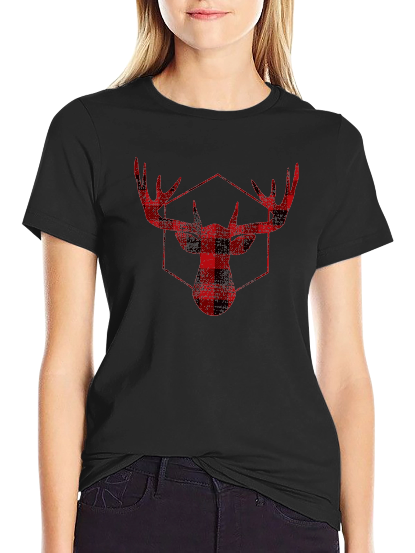 Plaid Moose Graphic Tee - Black Unisex T-Shirt