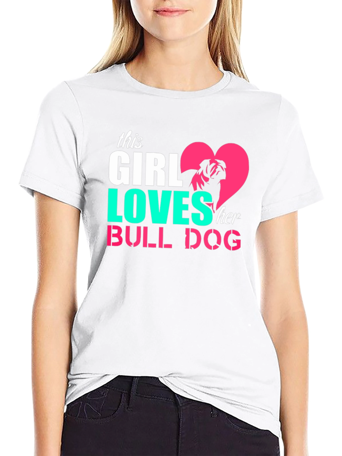 Girl Loves Bulldog Graphic Tee - Black