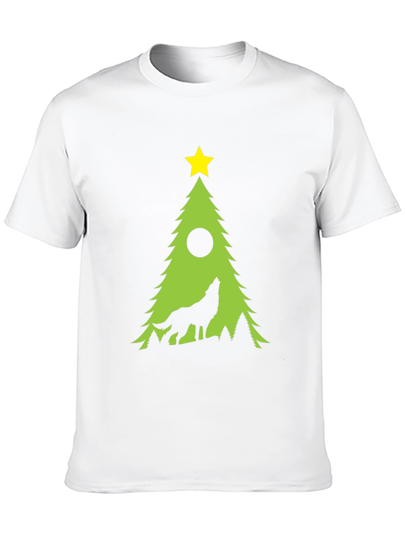 Wolf Howling Christmas Tree Black T-Shirt