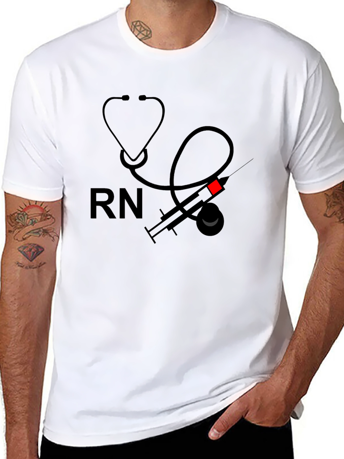 RN Medical T-Shirt - Stethoscope Syringe Design