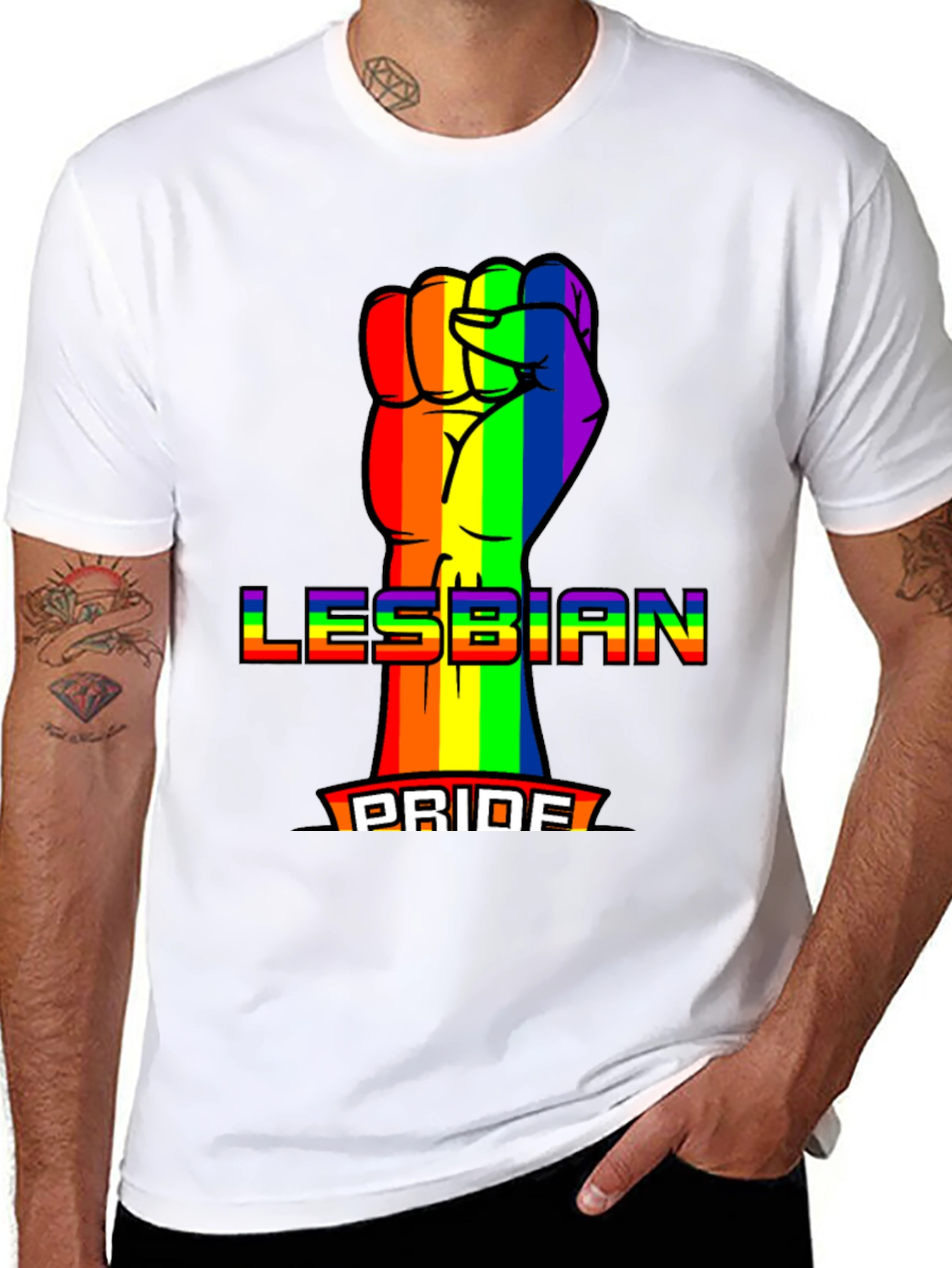 Lesbian Pride Rainbow Fist Graphic Tee
