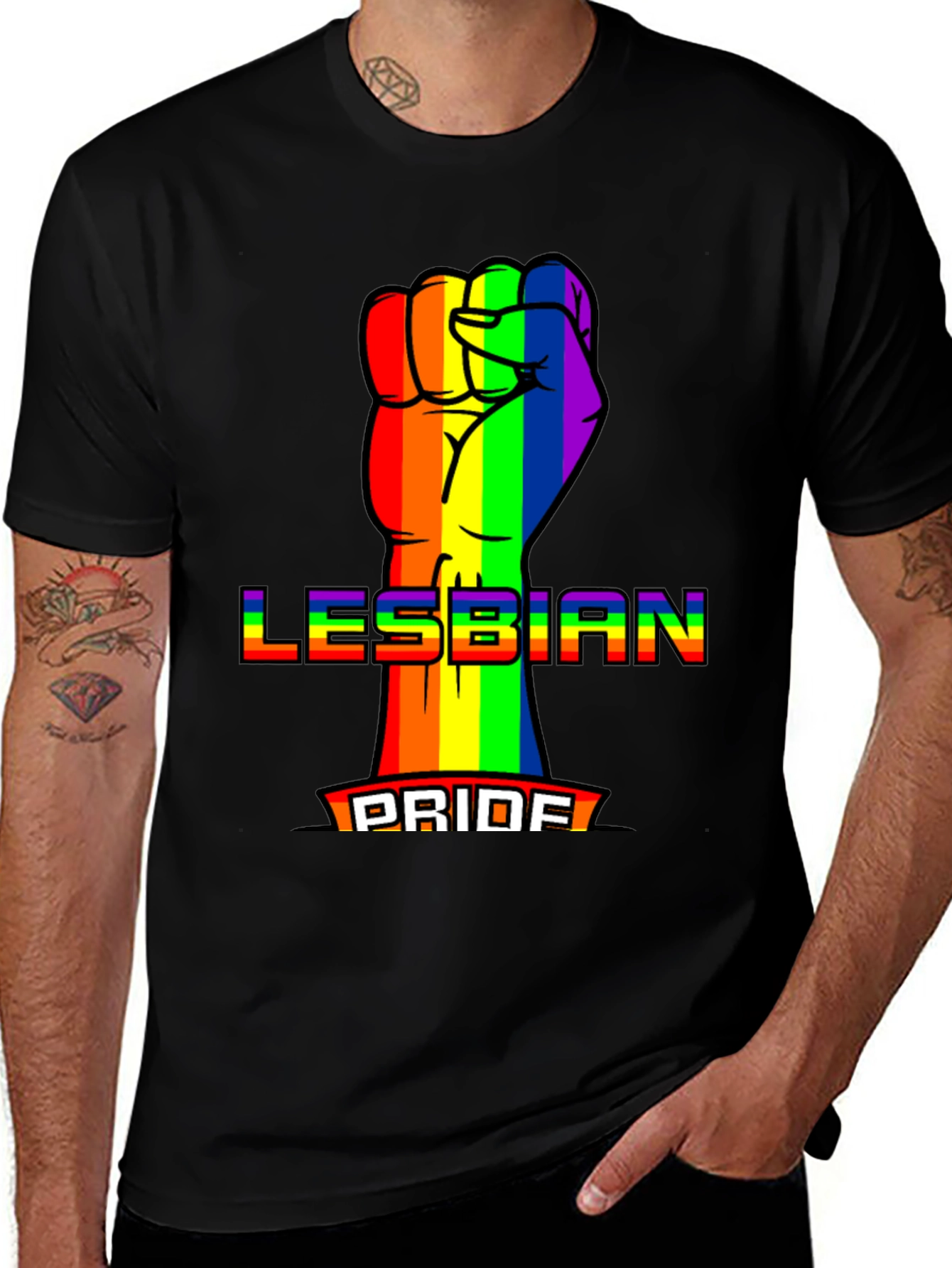 Lesbian Pride Rainbow Fist Graphic Tee