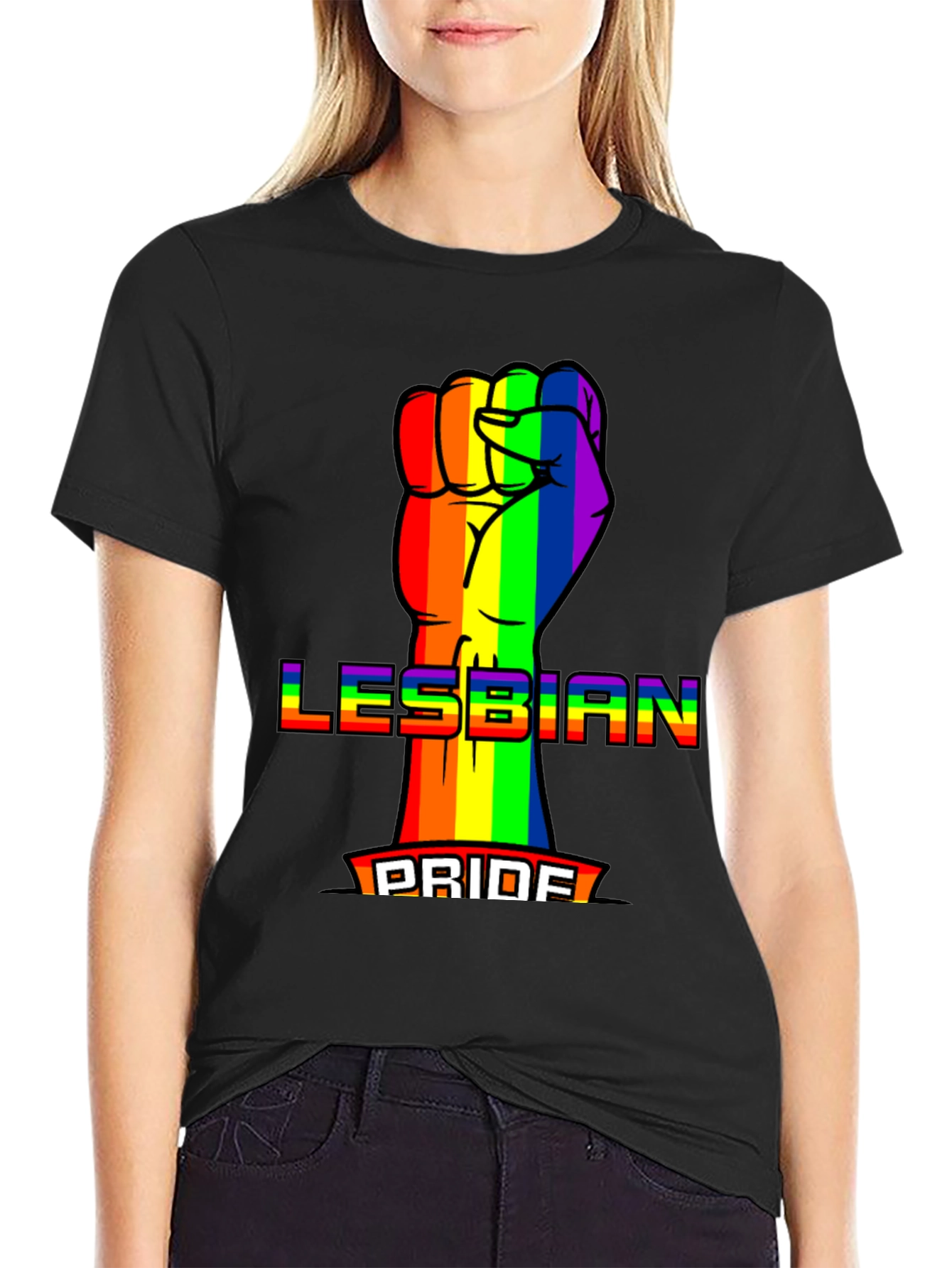 Lesbian Pride Rainbow Fist Graphic Tee