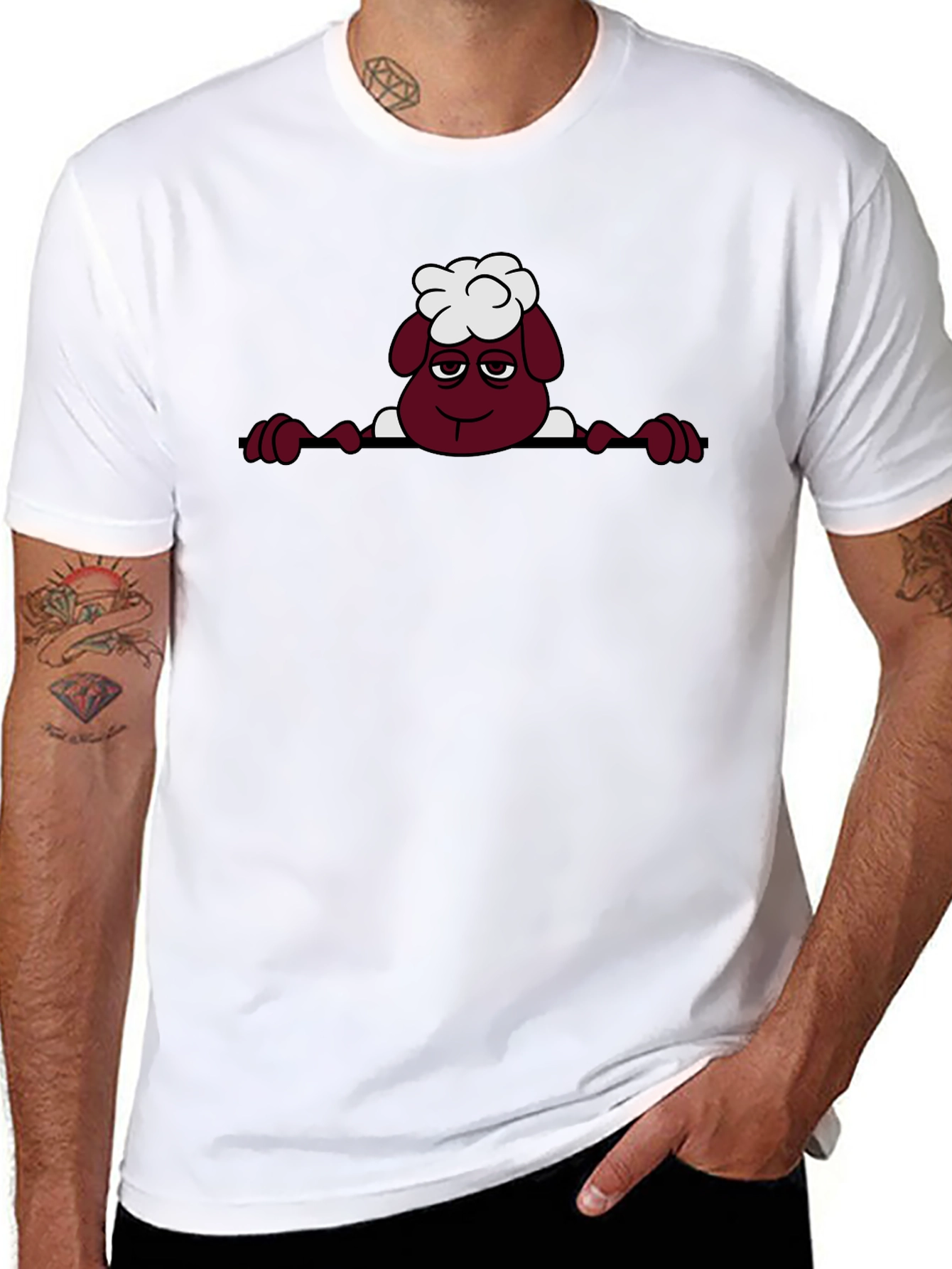 Cartoon Sheep Graphic Tee - Quirky Black T-Shirt