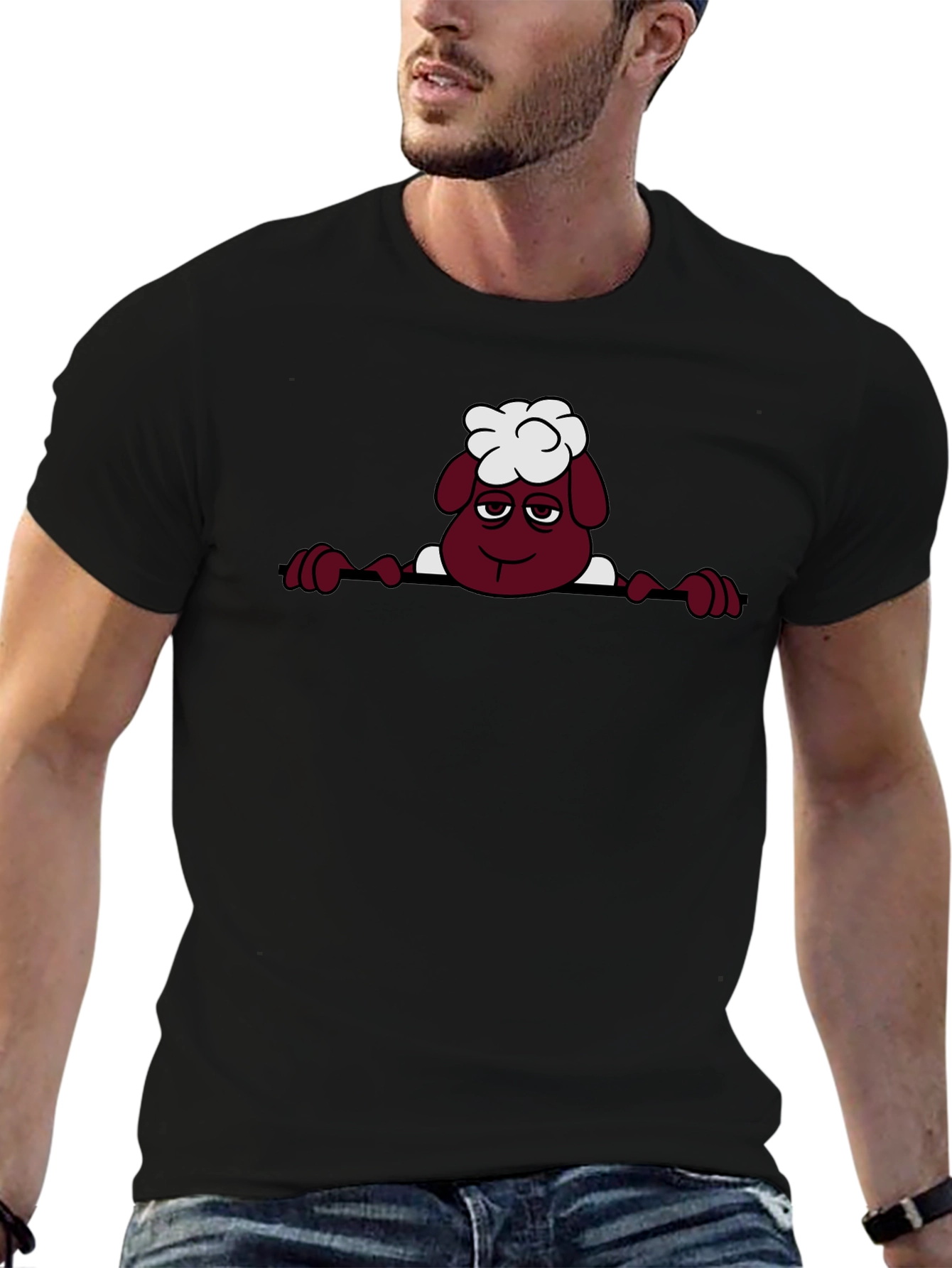 Cartoon Sheep Graphic Tee - Quirky Black T-Shirt