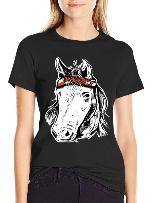 Horse Graphic Tee - Black Cotton Blend T-Shirt
