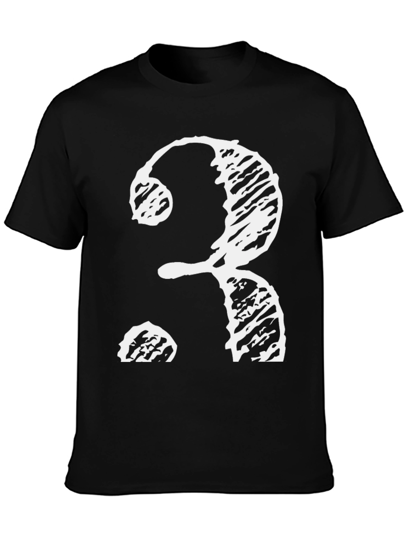 Black T-Shirt with Distressed White Question Mark