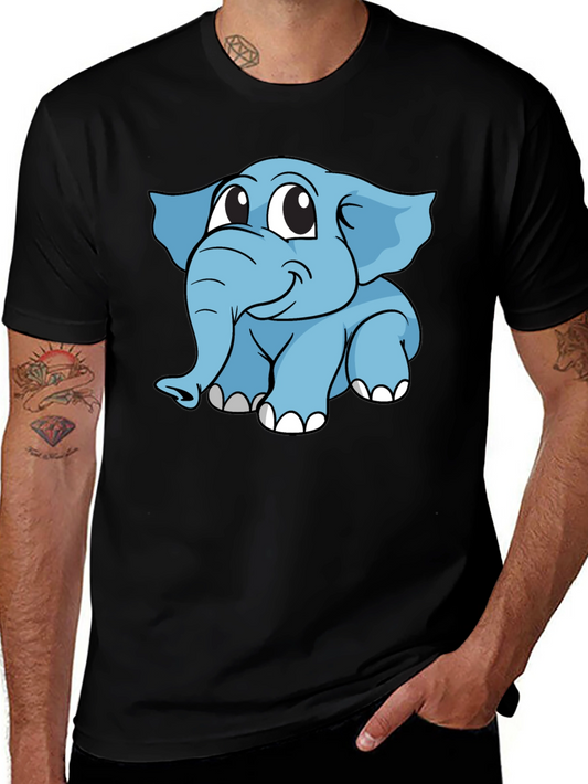 Cute Elephant Graphic T-Shirt - Black Cotton Blend
