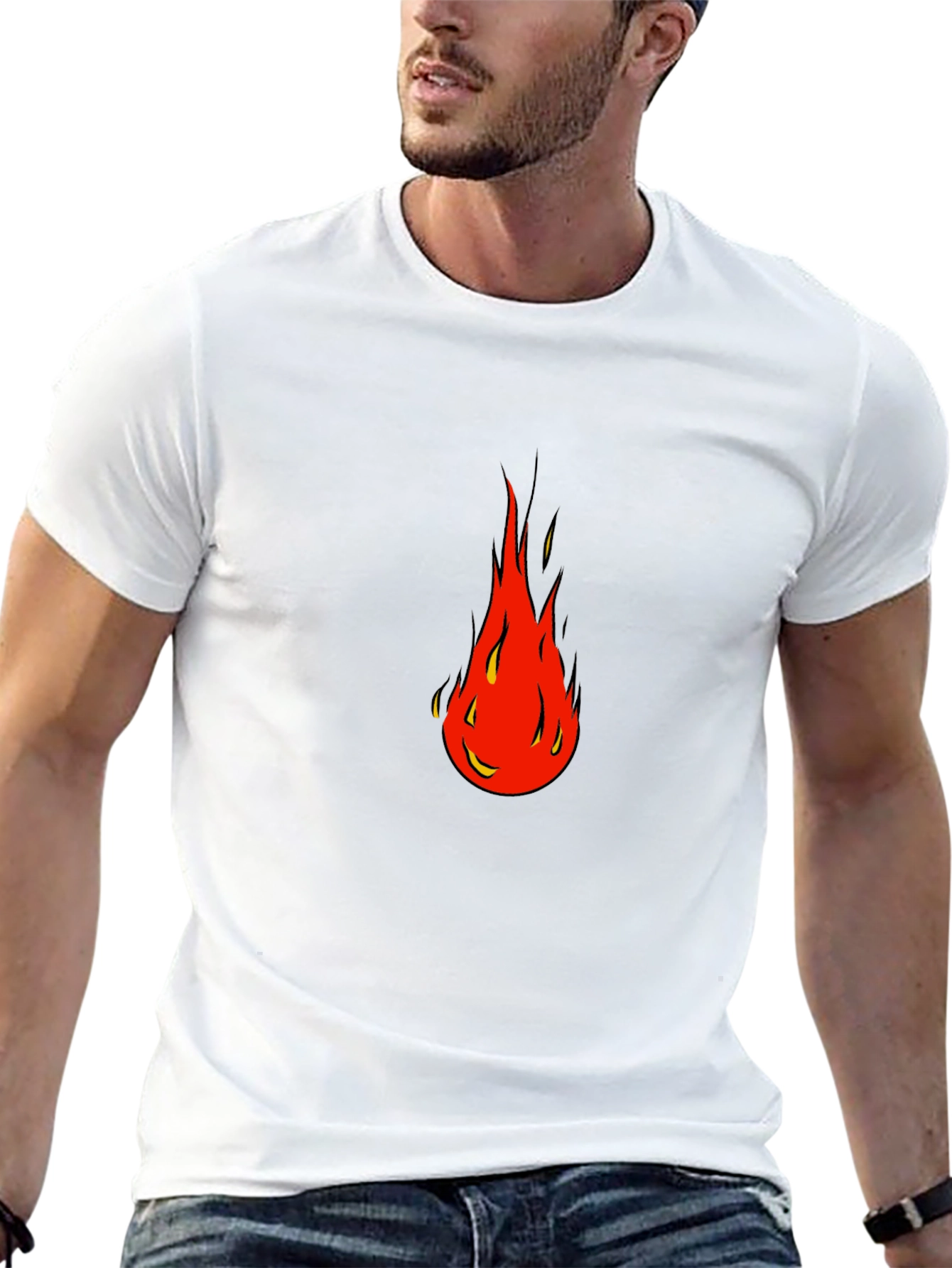 Bold Flame Graphic Tee - Black Cotton Blend Shirt