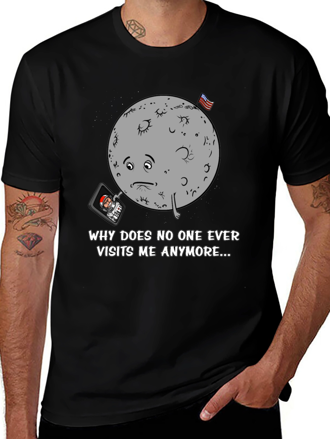 Sad Moon Graphic Tee - Funny Space T-Shirt