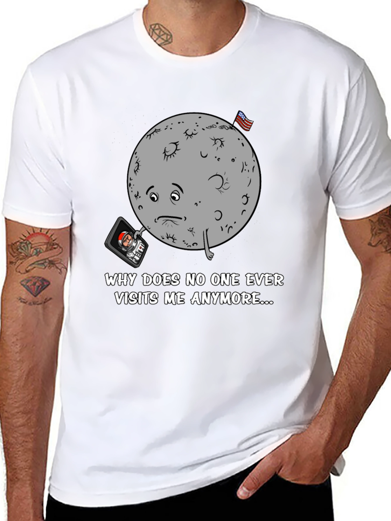 Sad Moon Graphic Tee - Funny Space T-Shirt