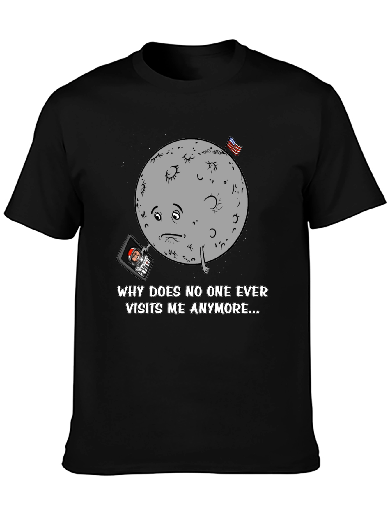 Sad Moon Graphic Tee - Funny Space T-Shirt