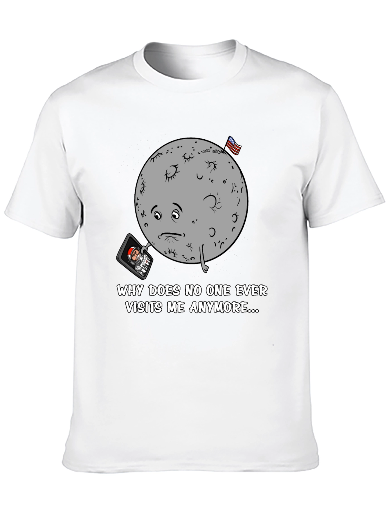 Sad Moon Graphic Tee - Funny Space T-Shirt
