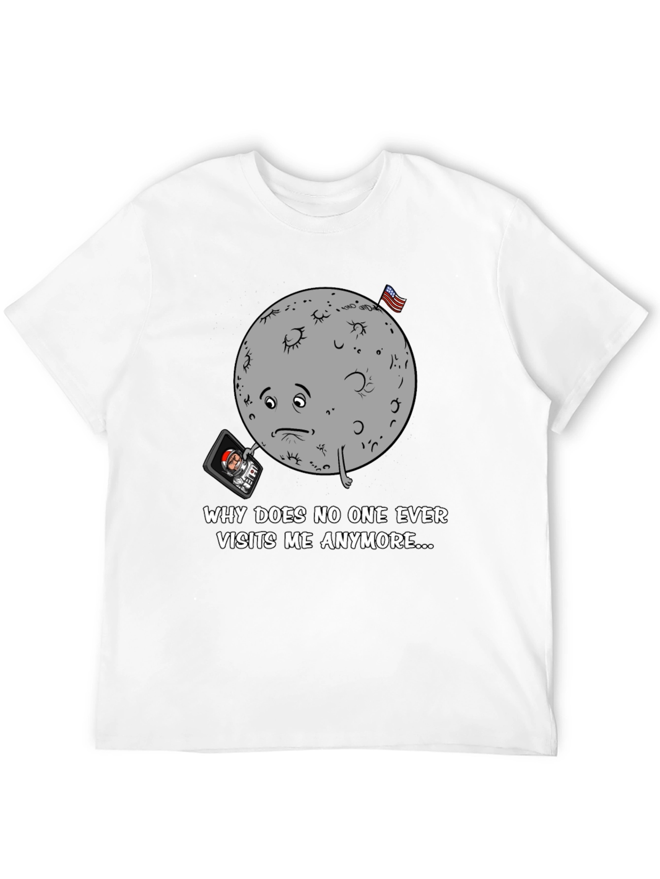Sad Moon Graphic Tee - Funny Space T-Shirt