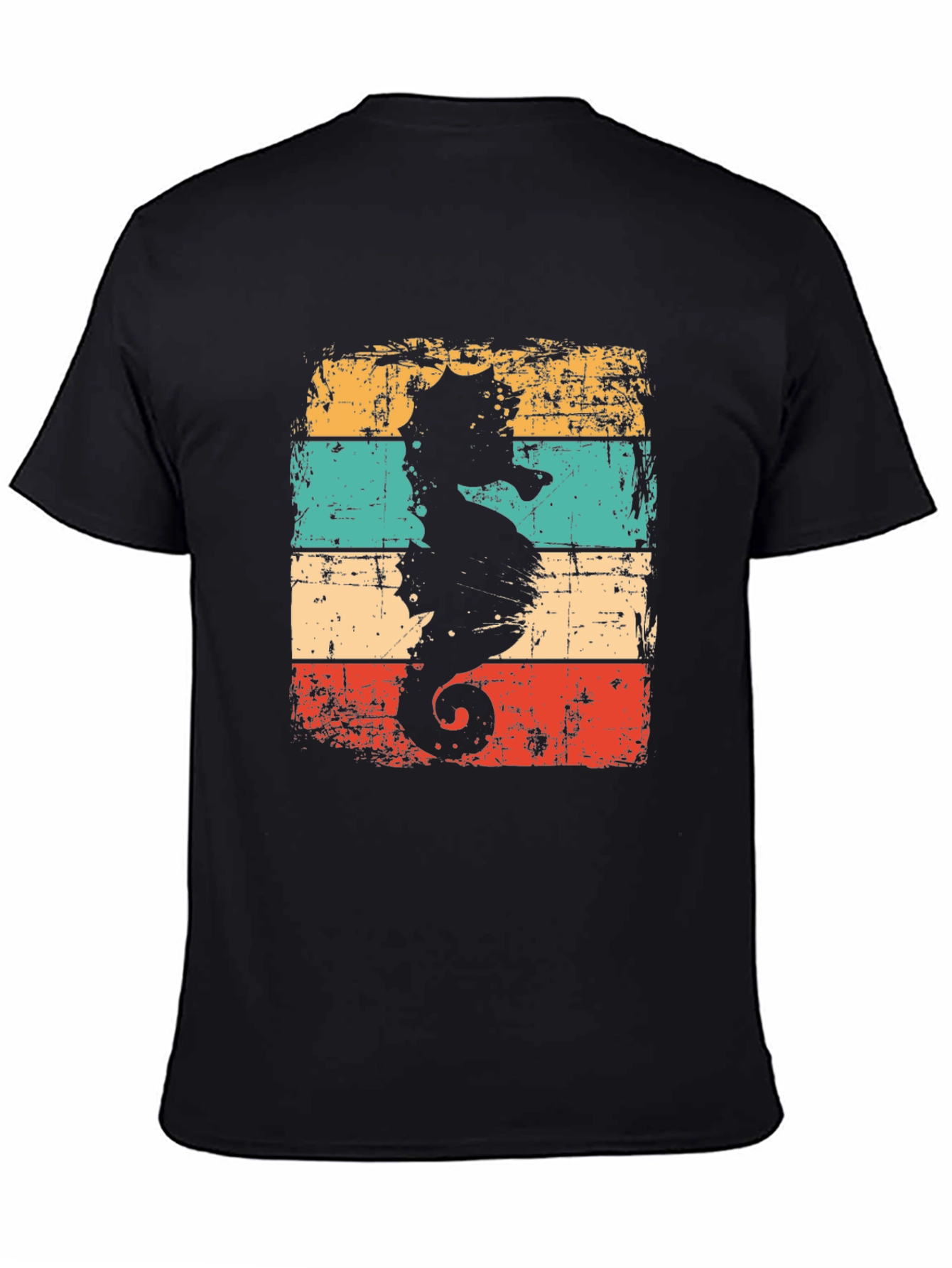 Retro Seahorse Graphic T-Shirt - Black
