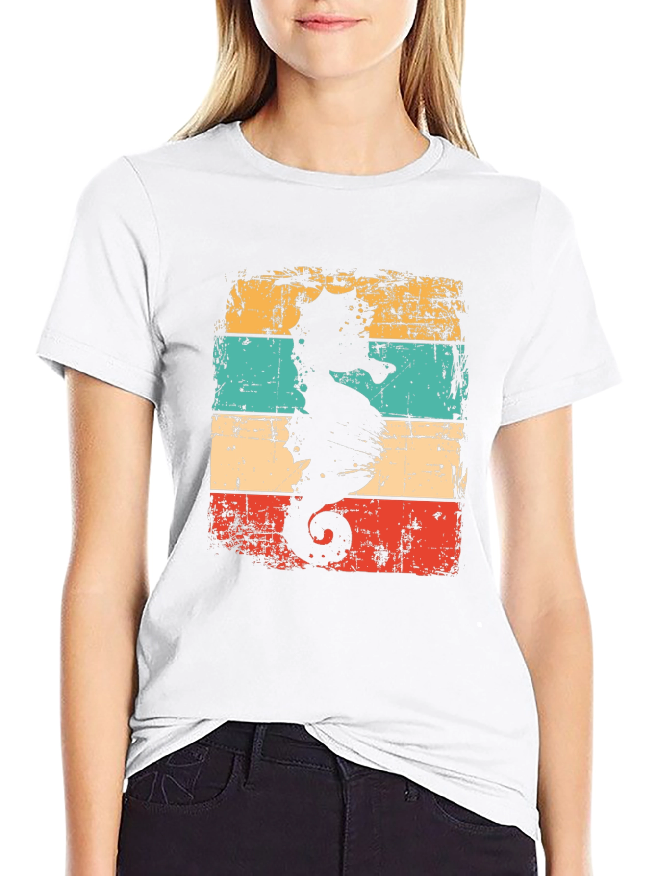 Retro Seahorse Graphic T-Shirt - Black