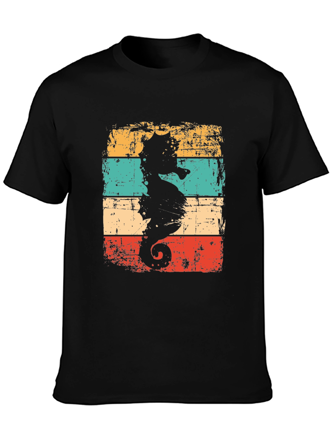 Retro Seahorse Graphic T-Shirt - Black