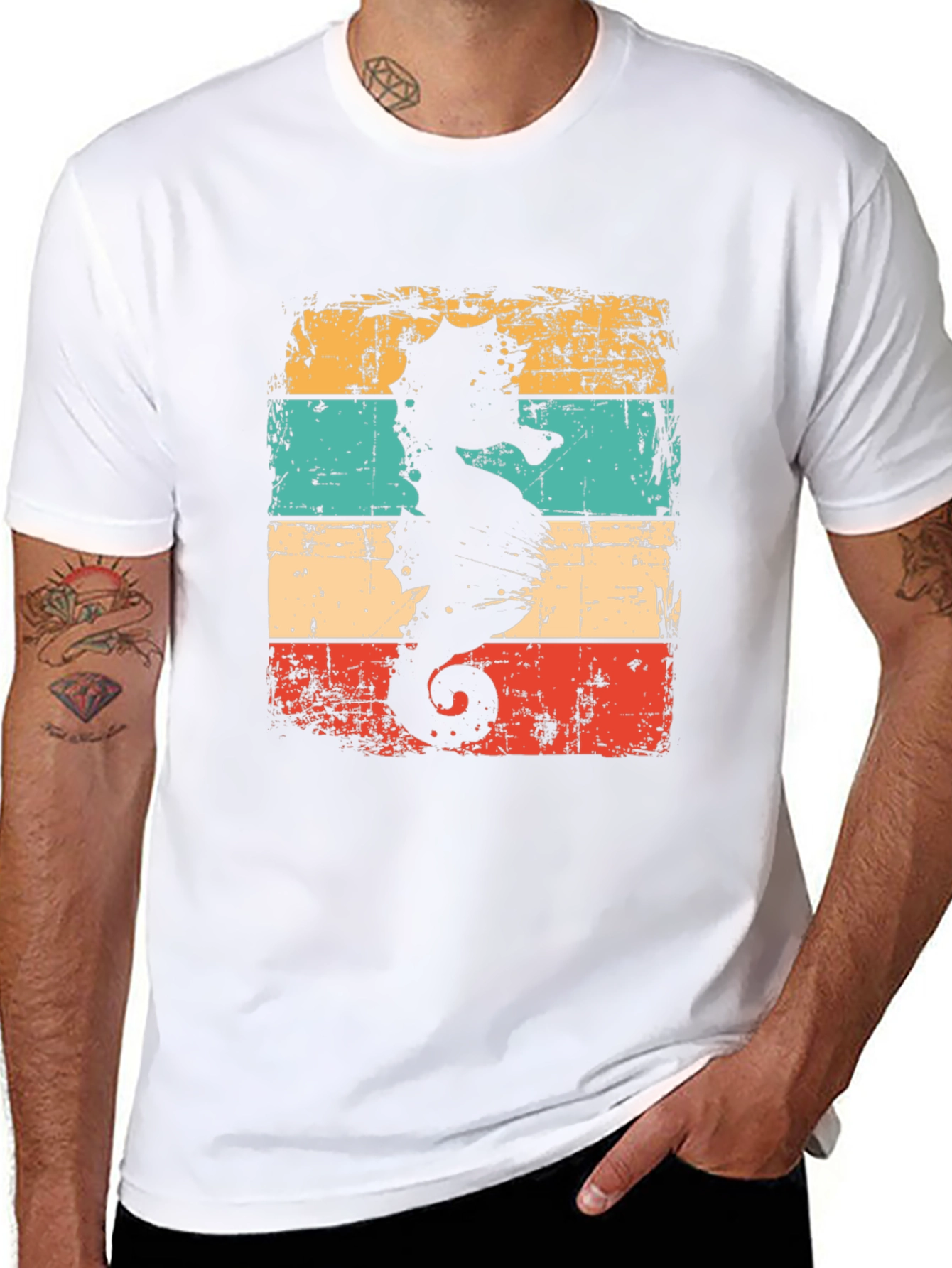 Retro Seahorse Graphic T-Shirt - Black
