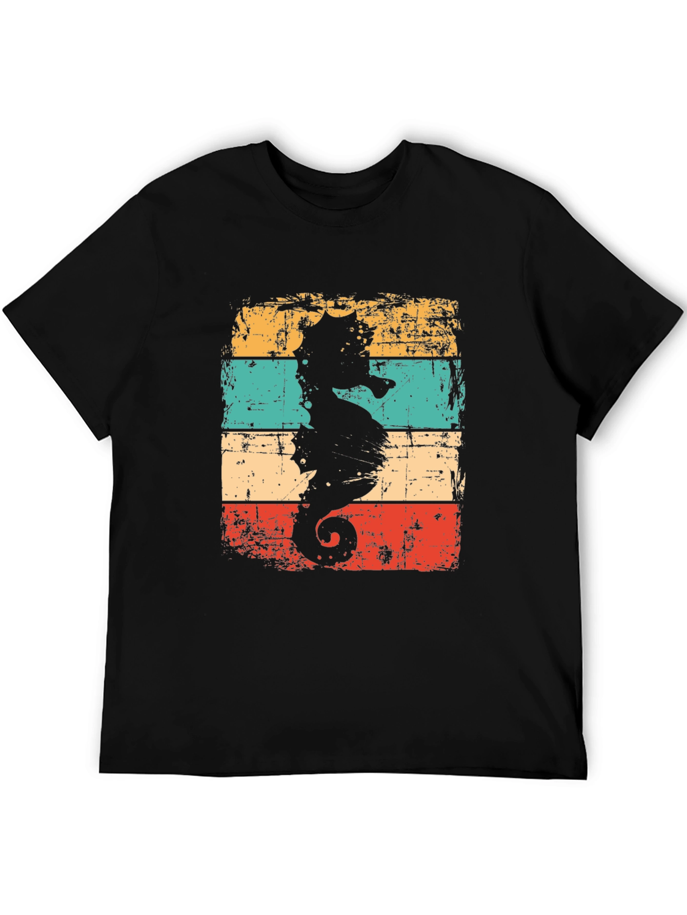 Retro Seahorse Graphic T-Shirt - Black