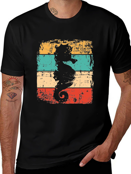 Retro Seahorse Graphic T-Shirt - Black