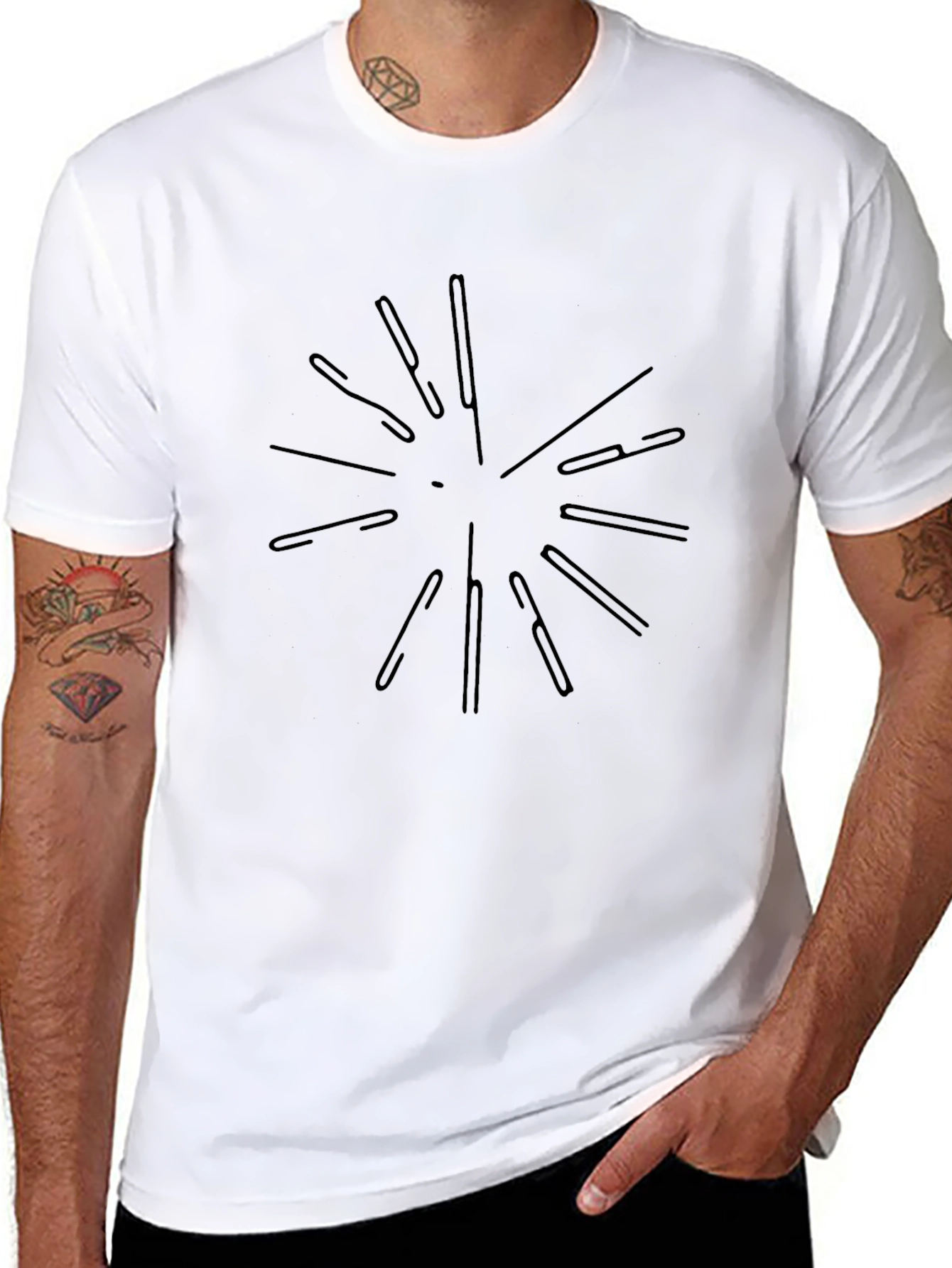 Mens Black Graphic Tee - Abstract Burst Design