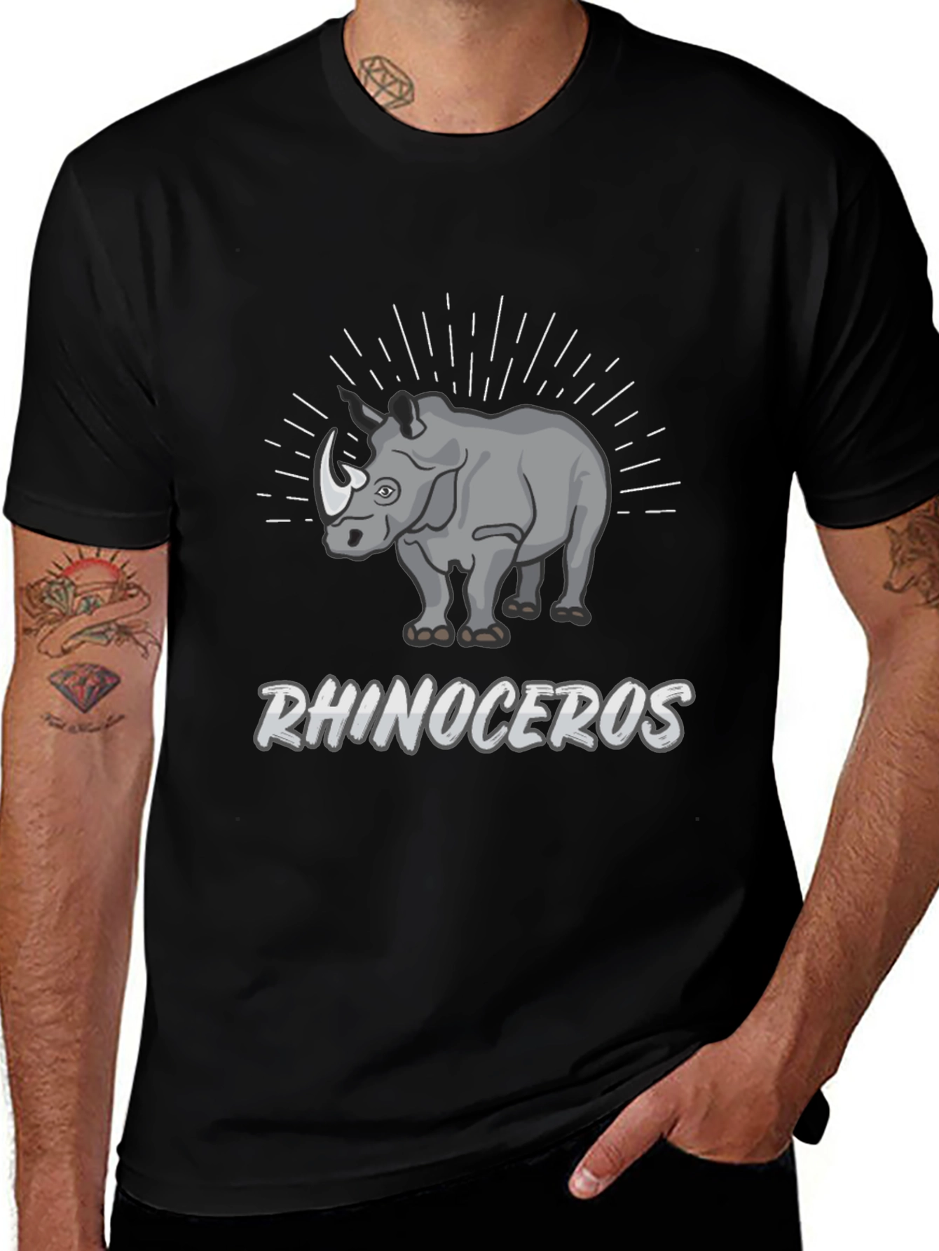 Rhinoceros Graphic Print Black T-Shirt