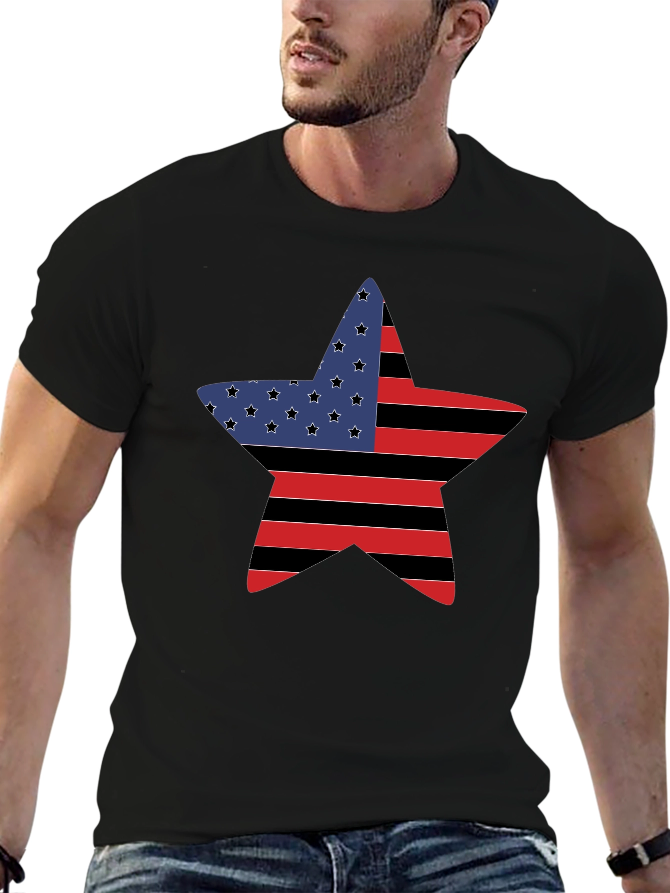 American Flag Star Graphic Tee - Black