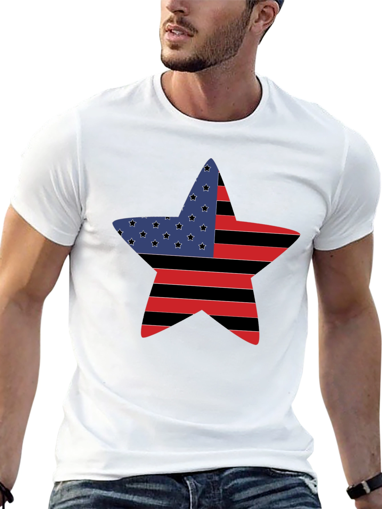 American Flag Star Graphic Tee - Black
