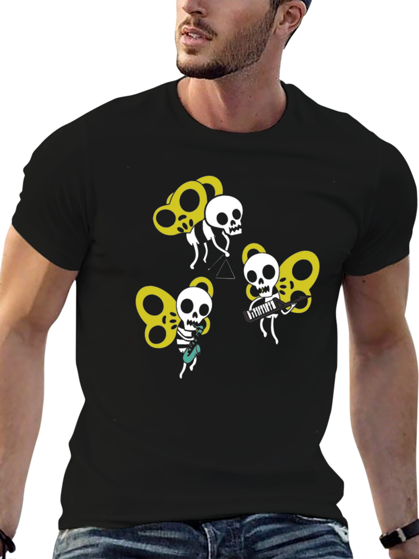 Skull Band Graphic Tee - Unique Design