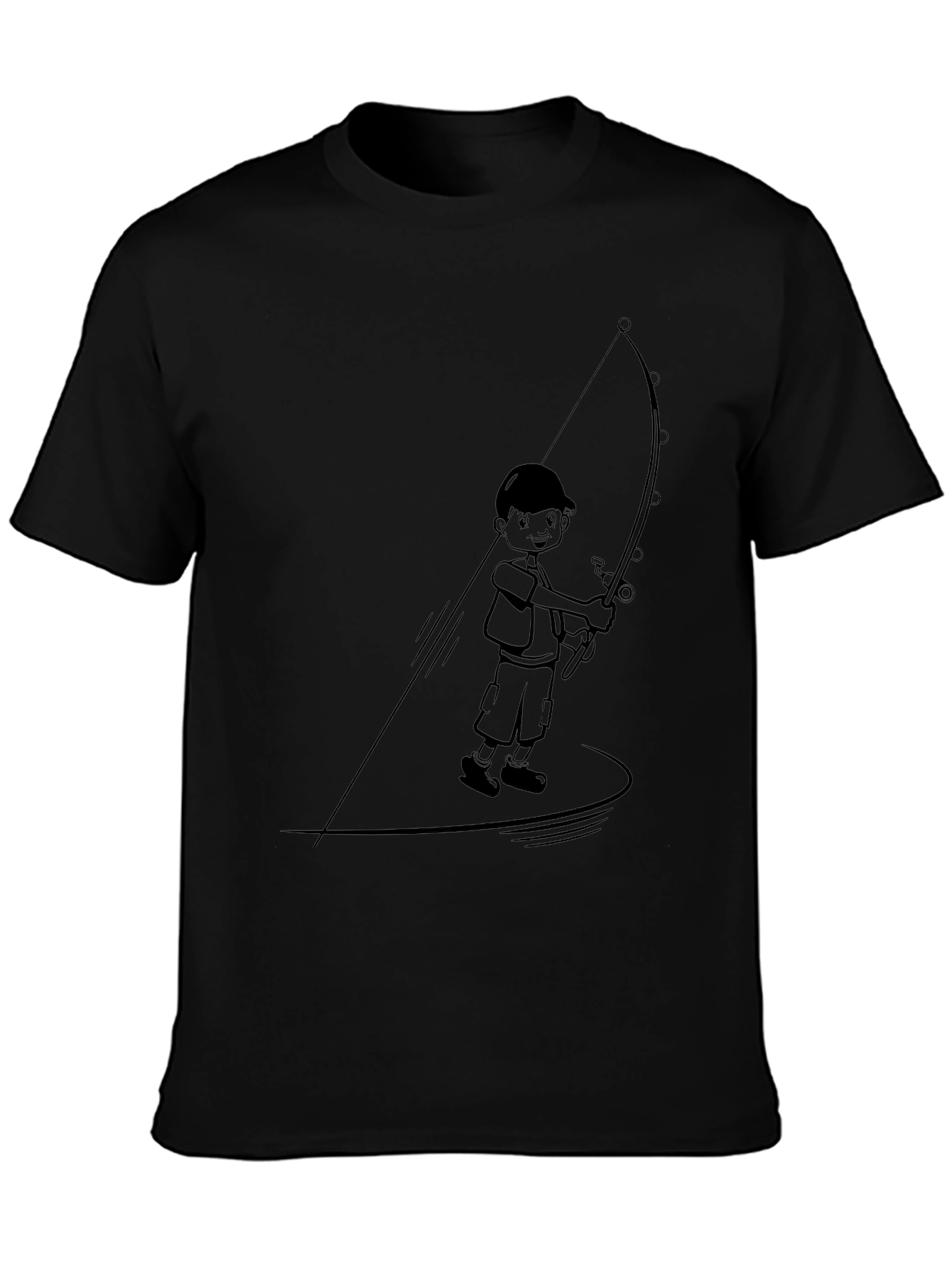 Boy Fishing Graphic Tee - Black Cotton Blend