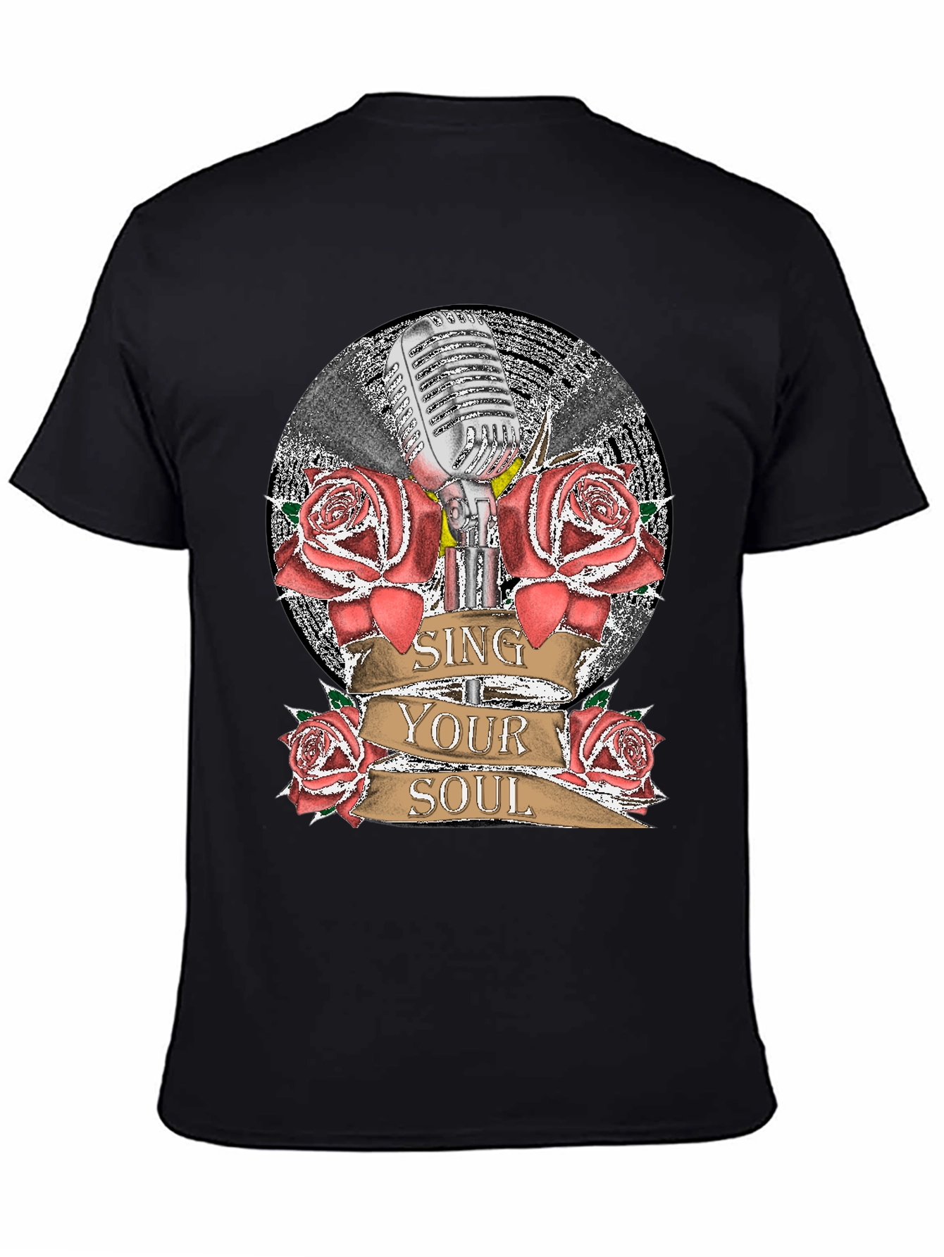 Sing Your Soul Retro Microphone Roses Graphic T-Shirt