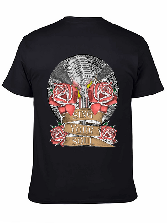Sing Your Soul Retro Microphone Roses Graphic T-Shirt