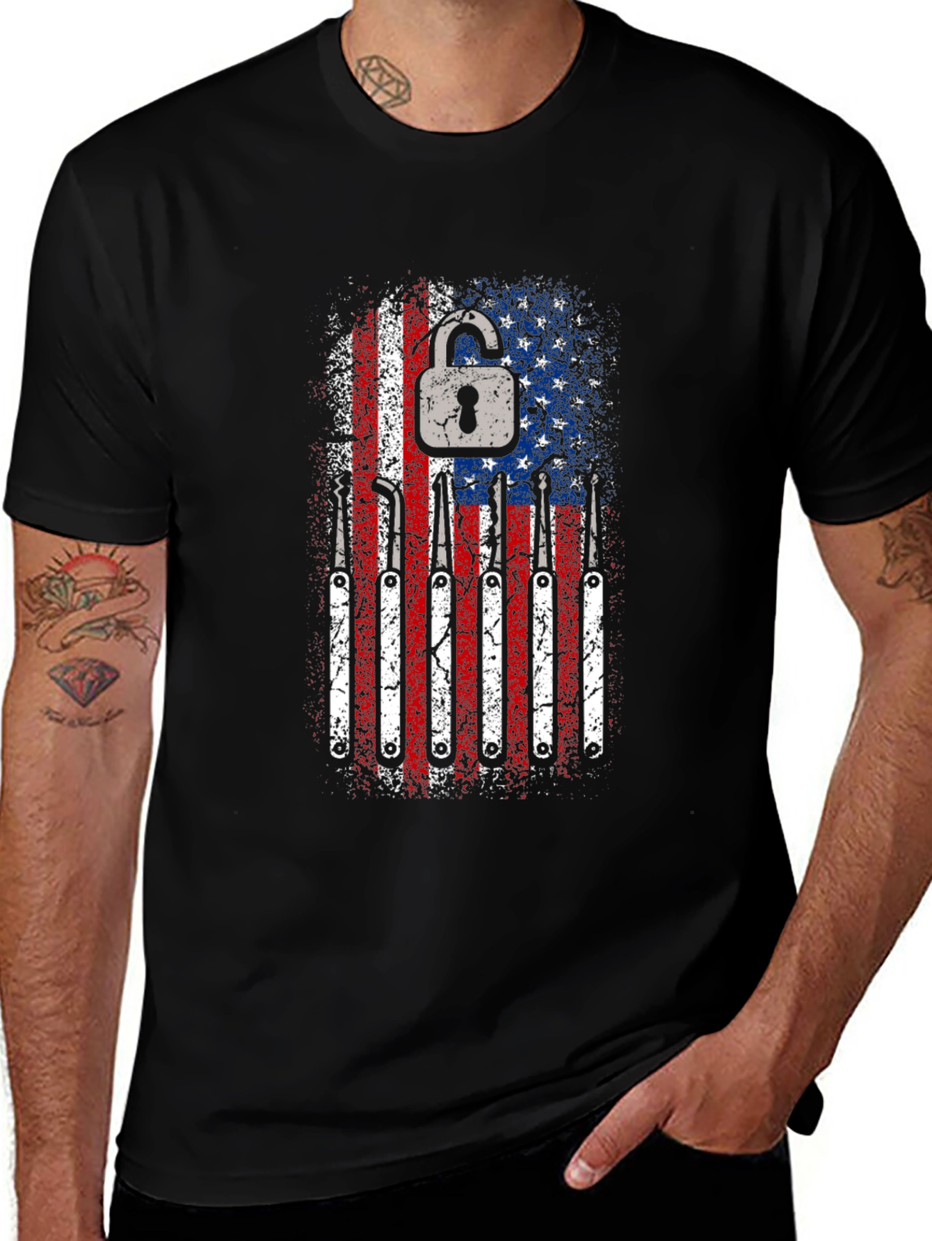 Patriotic Lock Pick T-Shirt - USA Flag Design