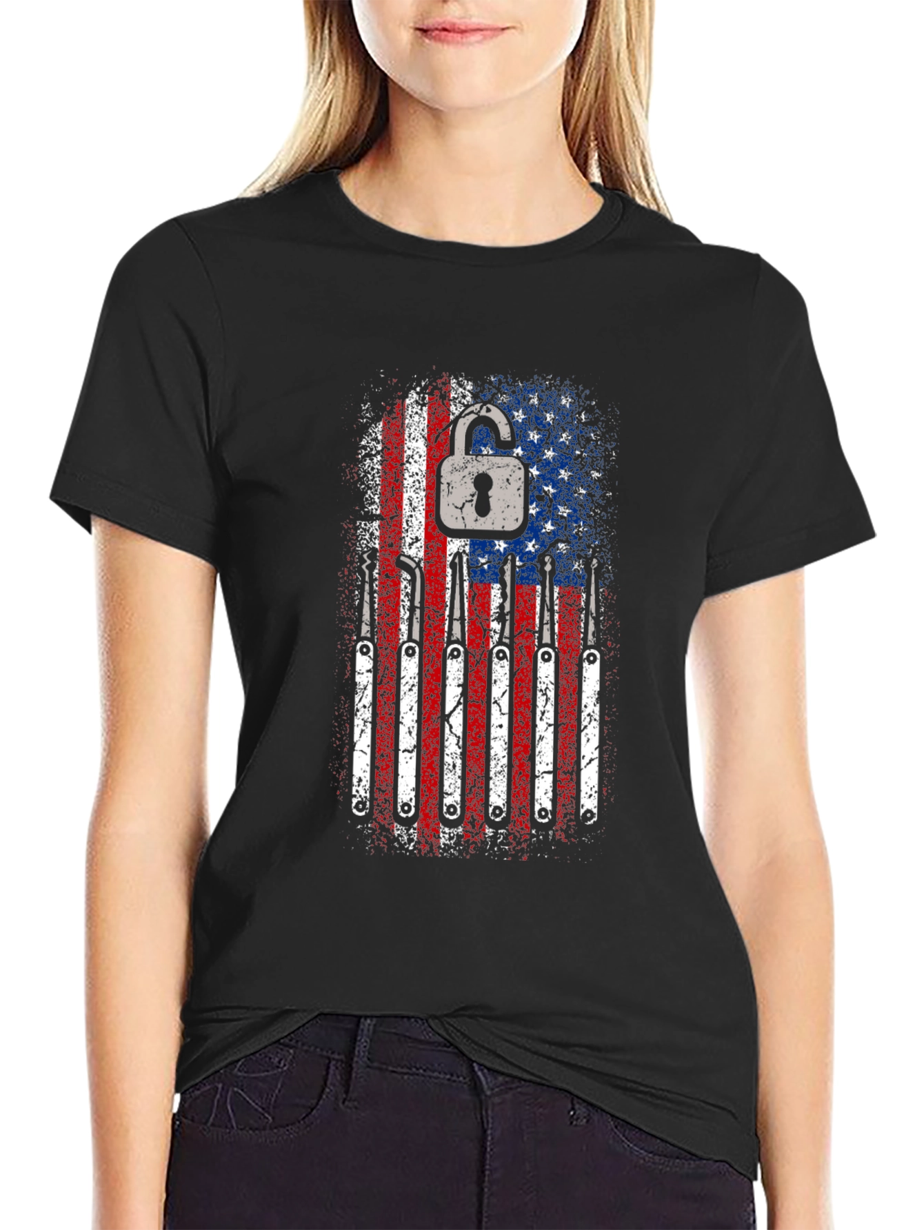 Patriotic Lock Pick T-Shirt - USA Flag Design