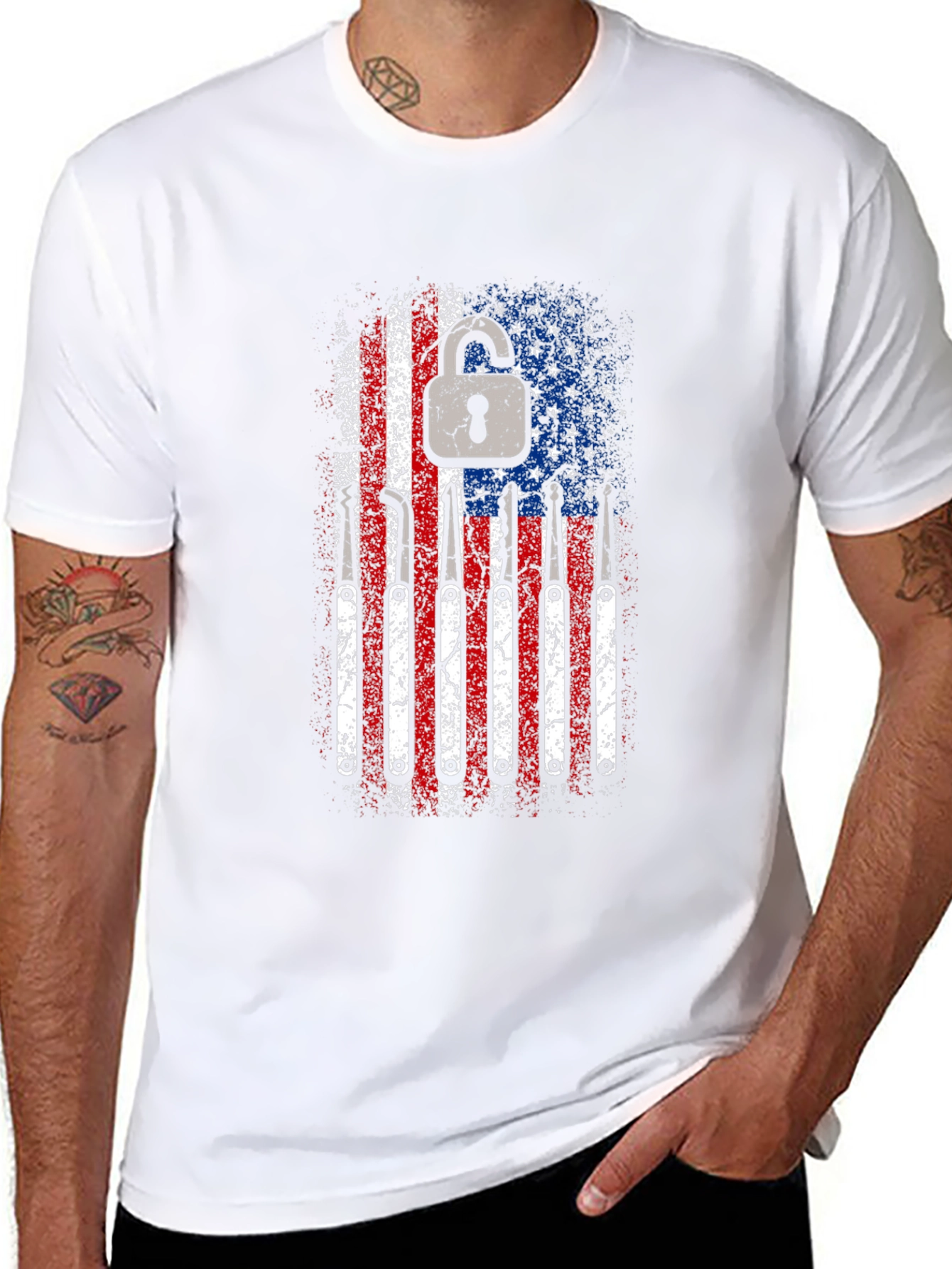 Patriotic Lock Pick T-Shirt - USA Flag Design