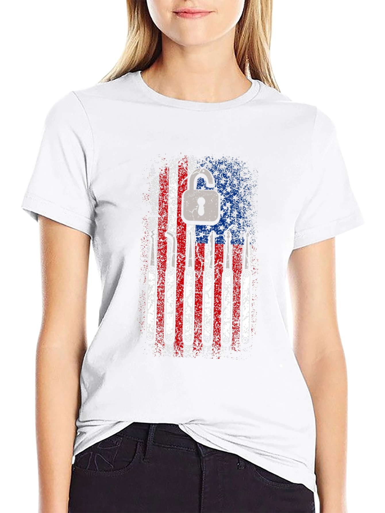 Patriotic Lock Pick T-Shirt - USA Flag Design