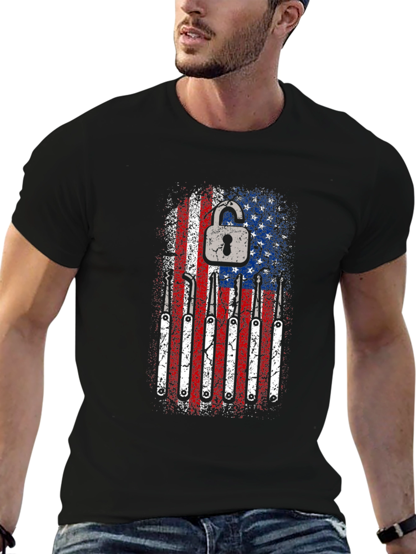 Patriotic Lock Pick T-Shirt - USA Flag Design
