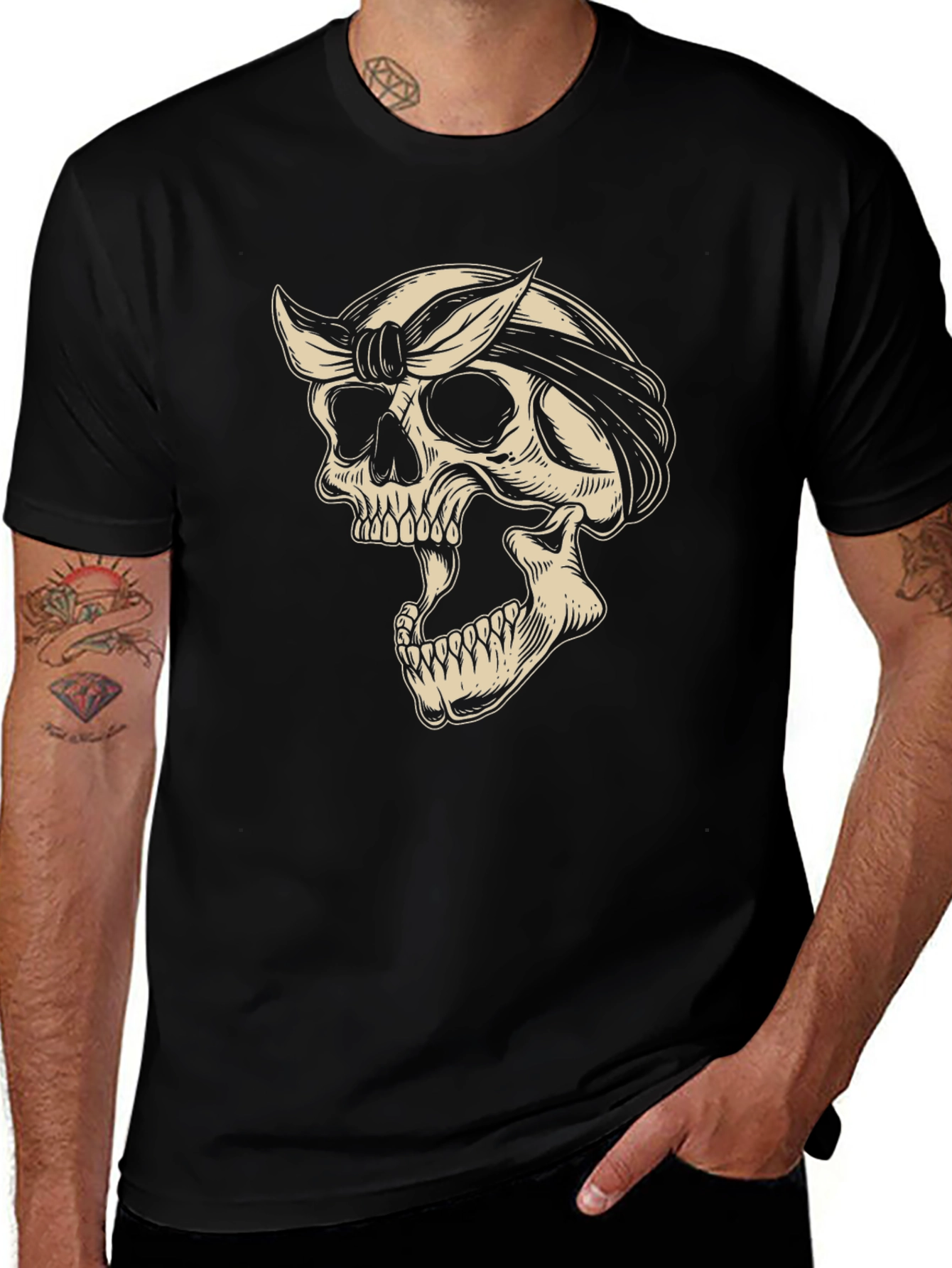 Skull Bandana Graphic Tee - Black