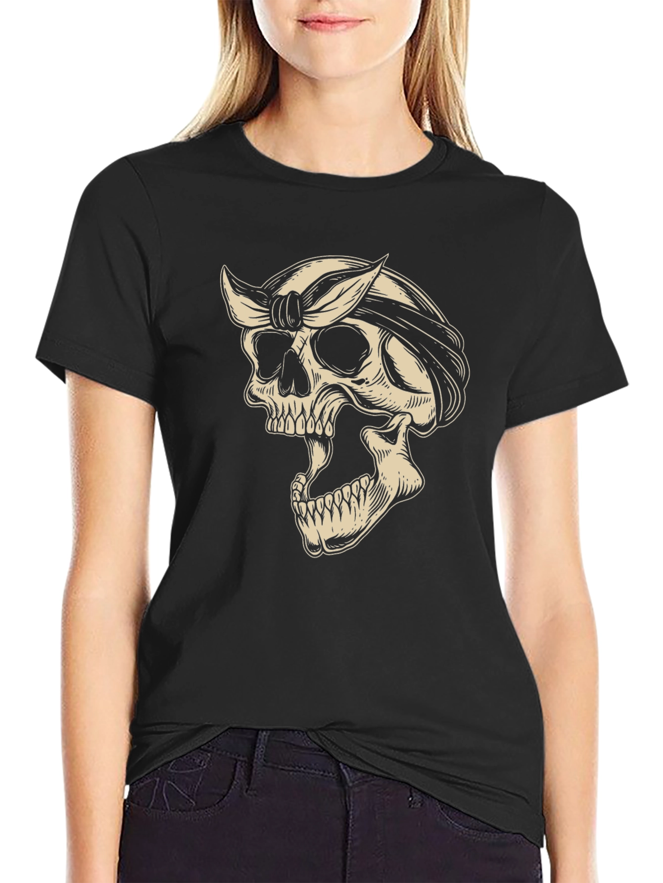 Skull Bandana Graphic Tee - Black