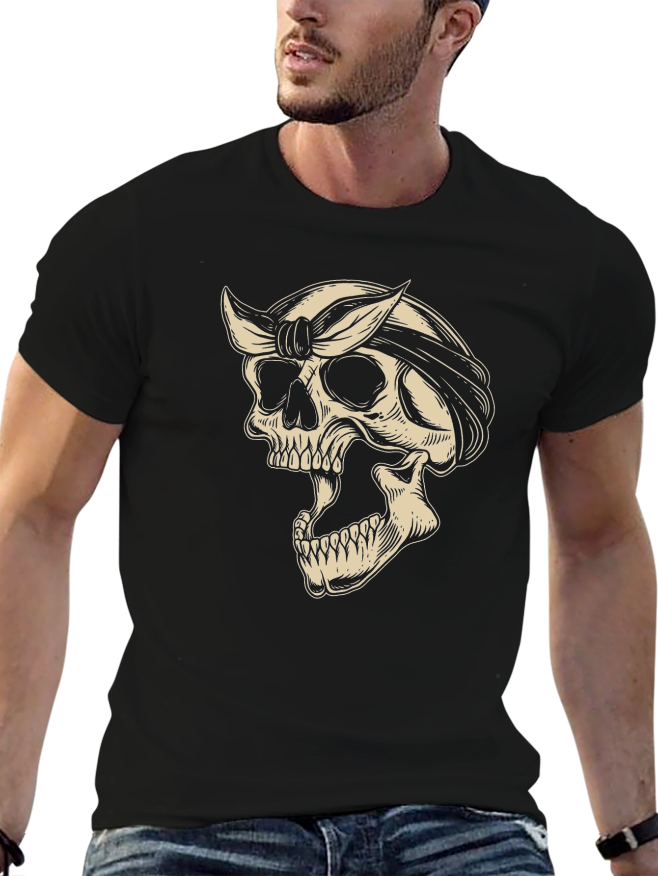 Skull Bandana Graphic Tee - Black