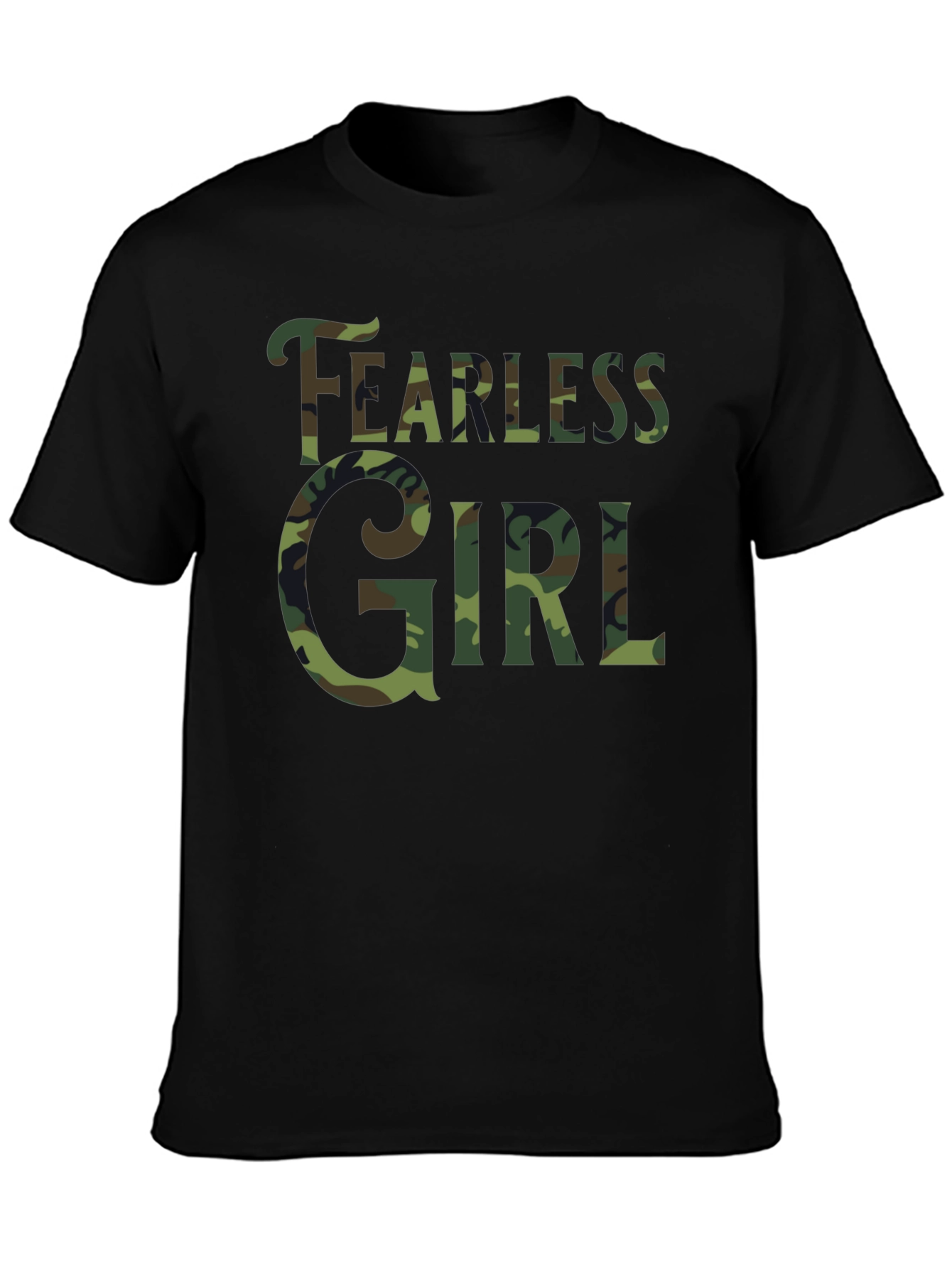 Fearless Girl Camo Print Black T-Shirt