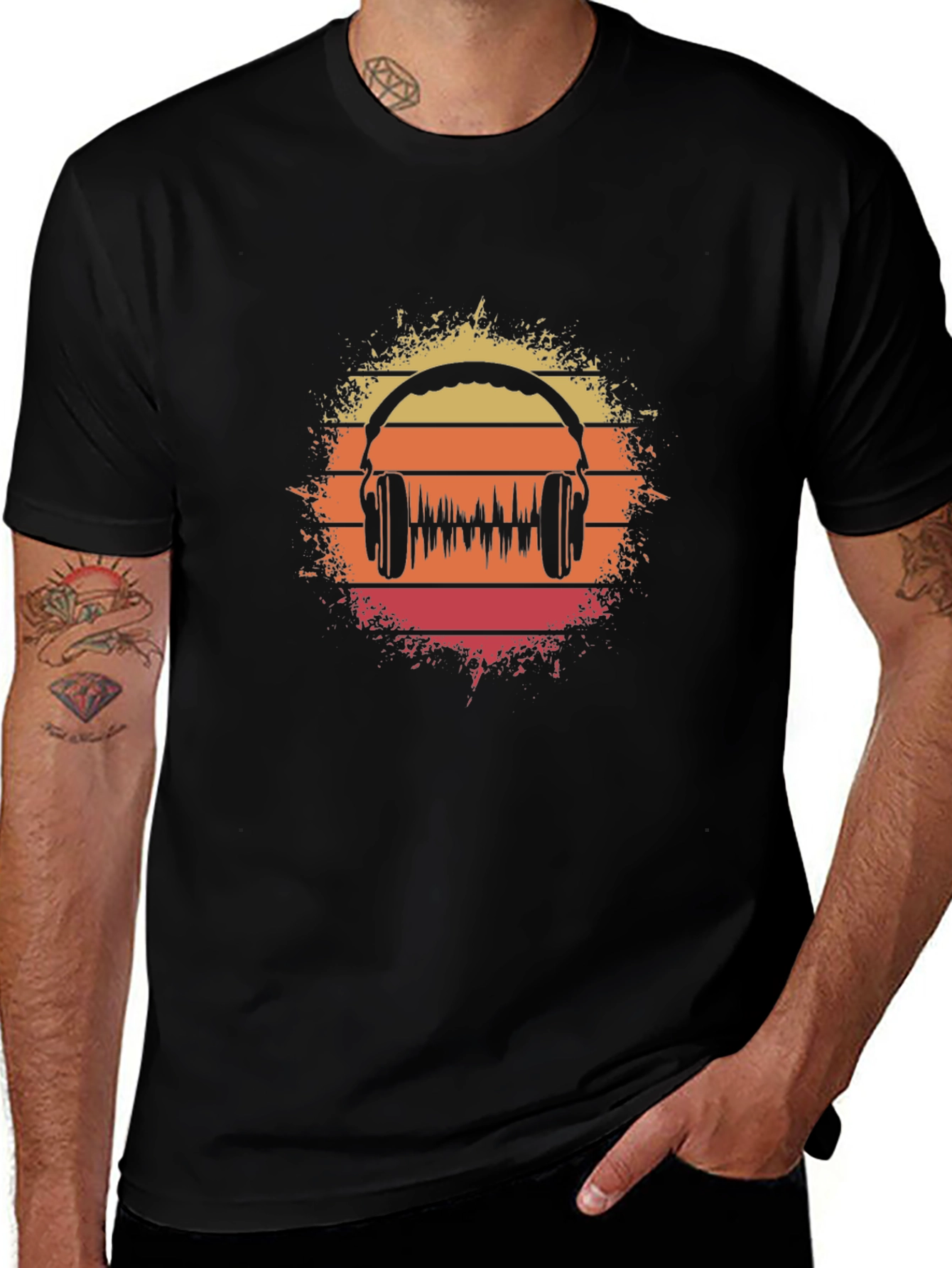 Retro Sunset Headphone Graphic T-Shirt