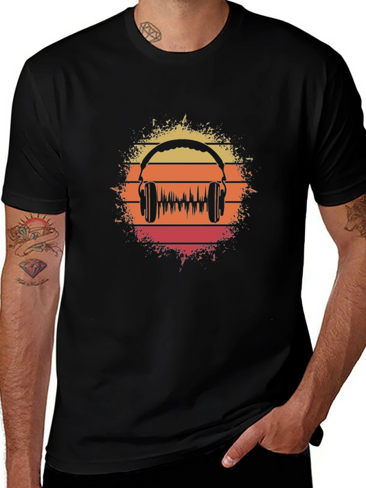 Retro Sunset Headphone Graphic T-Shirt