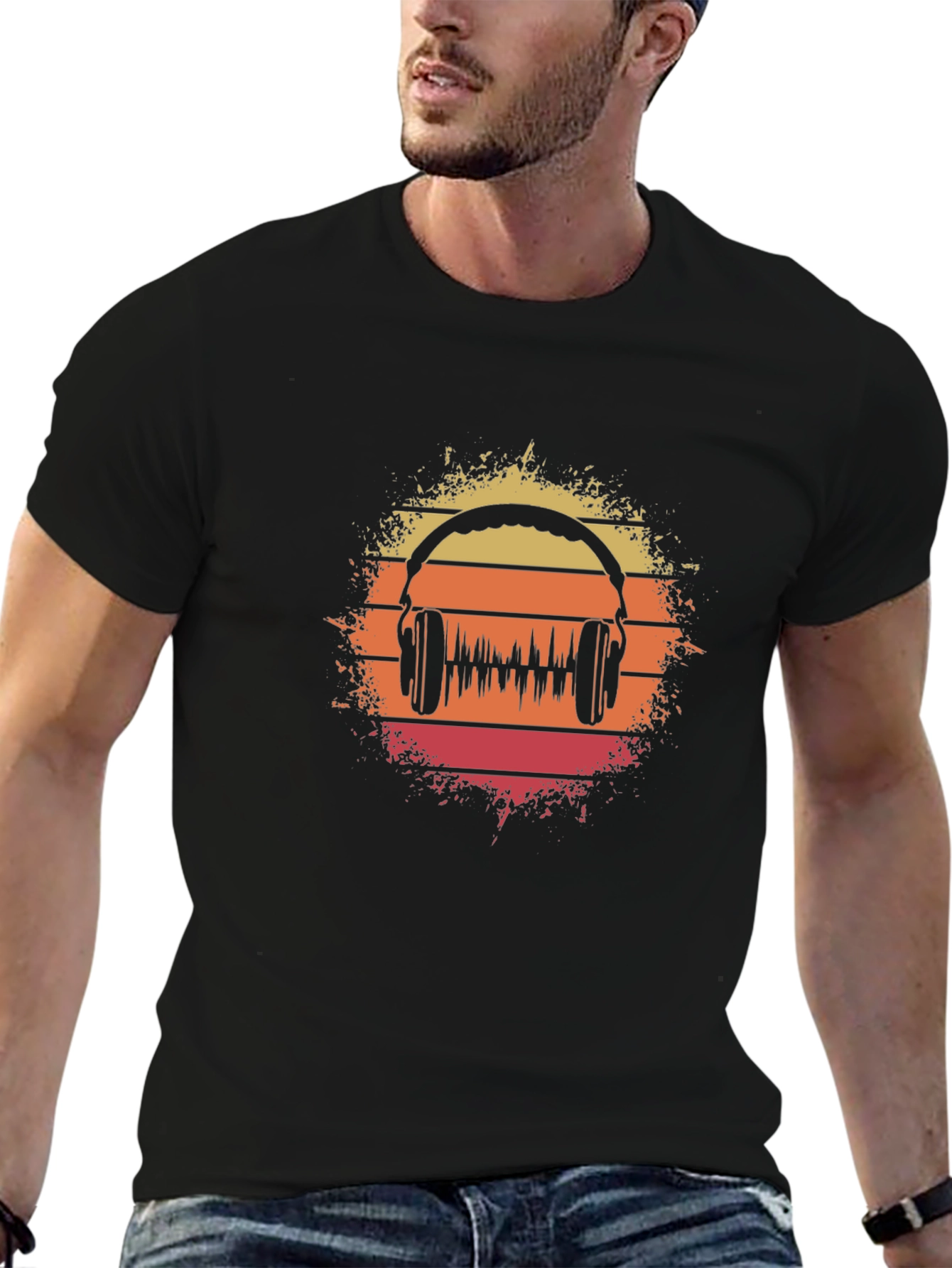 Retro Sunset Headphone Graphic T-Shirt