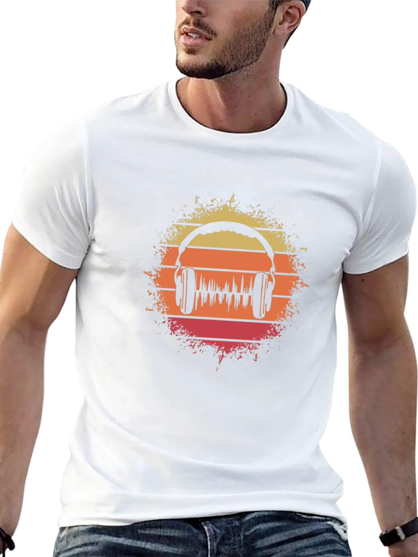 Retro Sunset Headphone Graphic T-Shirt