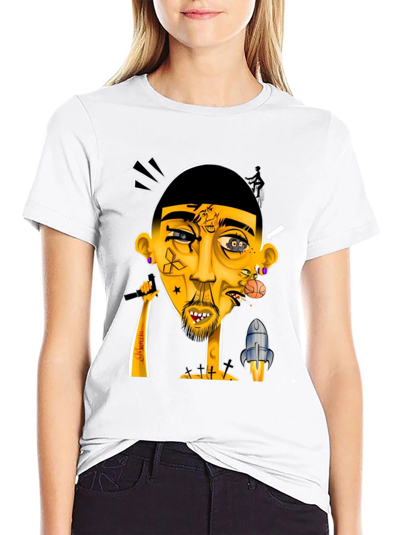 Unique Graphic Print Tee - Artistic Design
