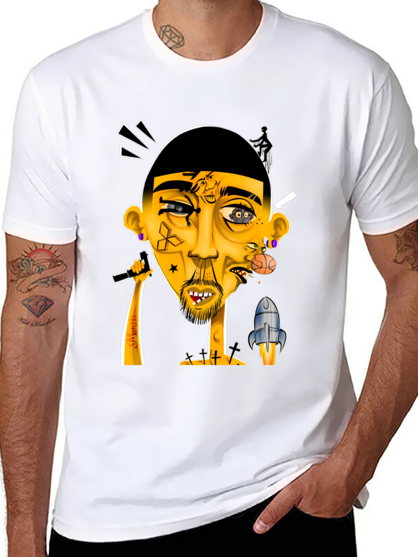 Unique Graphic Print Tee - Artistic Design