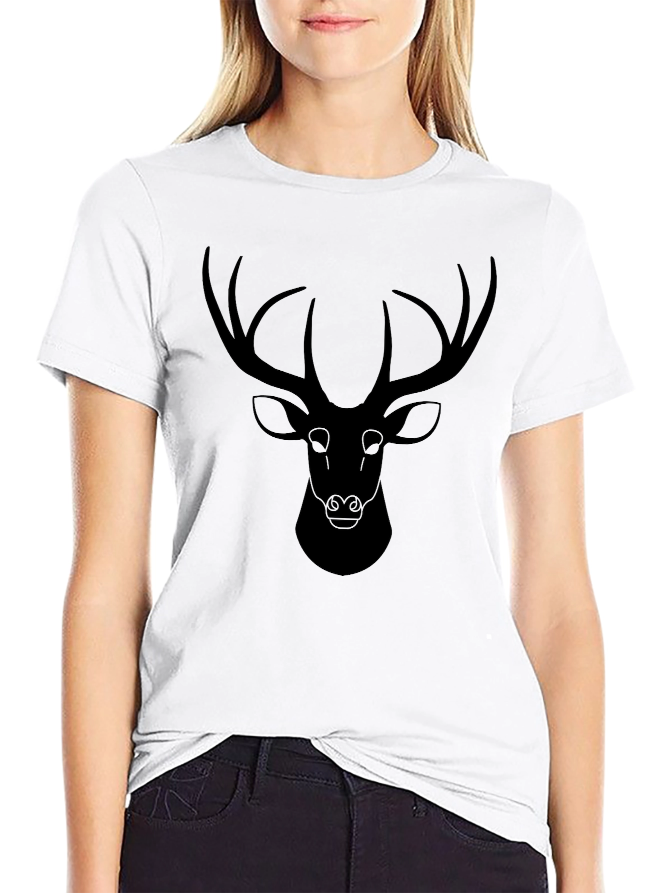 Deer Graphic Print T-Shirt - Black