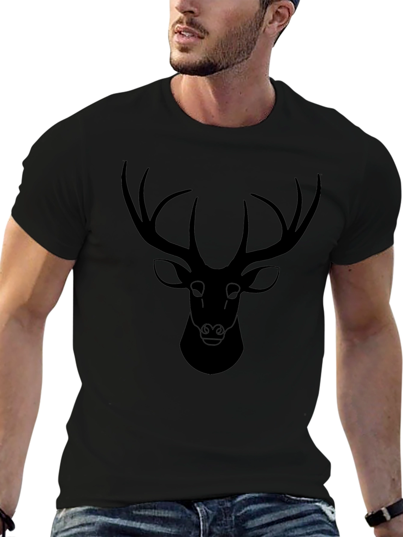 Deer Graphic Print T-Shirt - Black